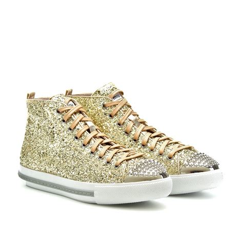 miu miu gold glitter sneakers|Miu Miu Glitter Printed Sneakers .